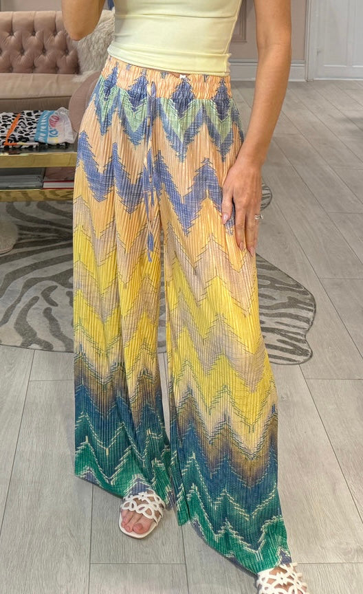 Gina Zigzag Pattern Pleated Plisse Trousers