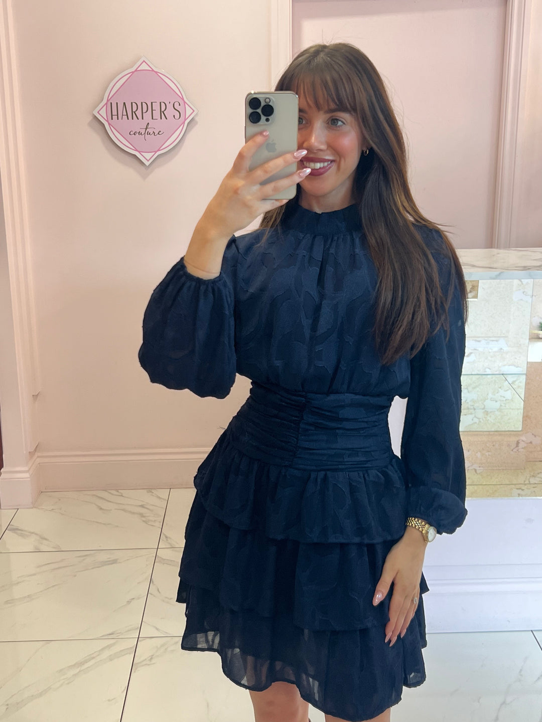 Saffi Navy Devore Detail Rara Dress