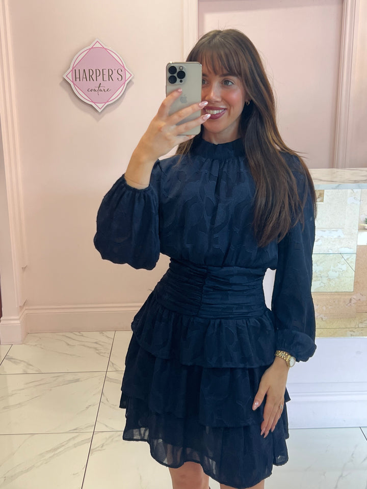 Saffi Navy Devore Detail Rara Dress