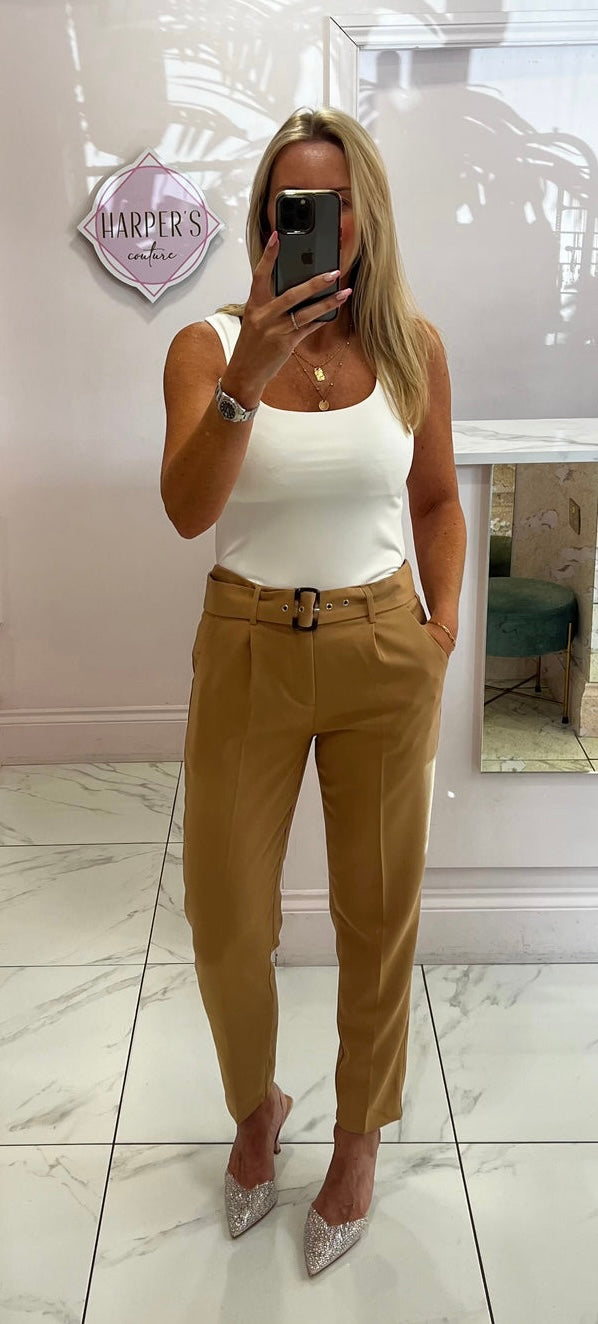 Ayla Camel Belted Trousers