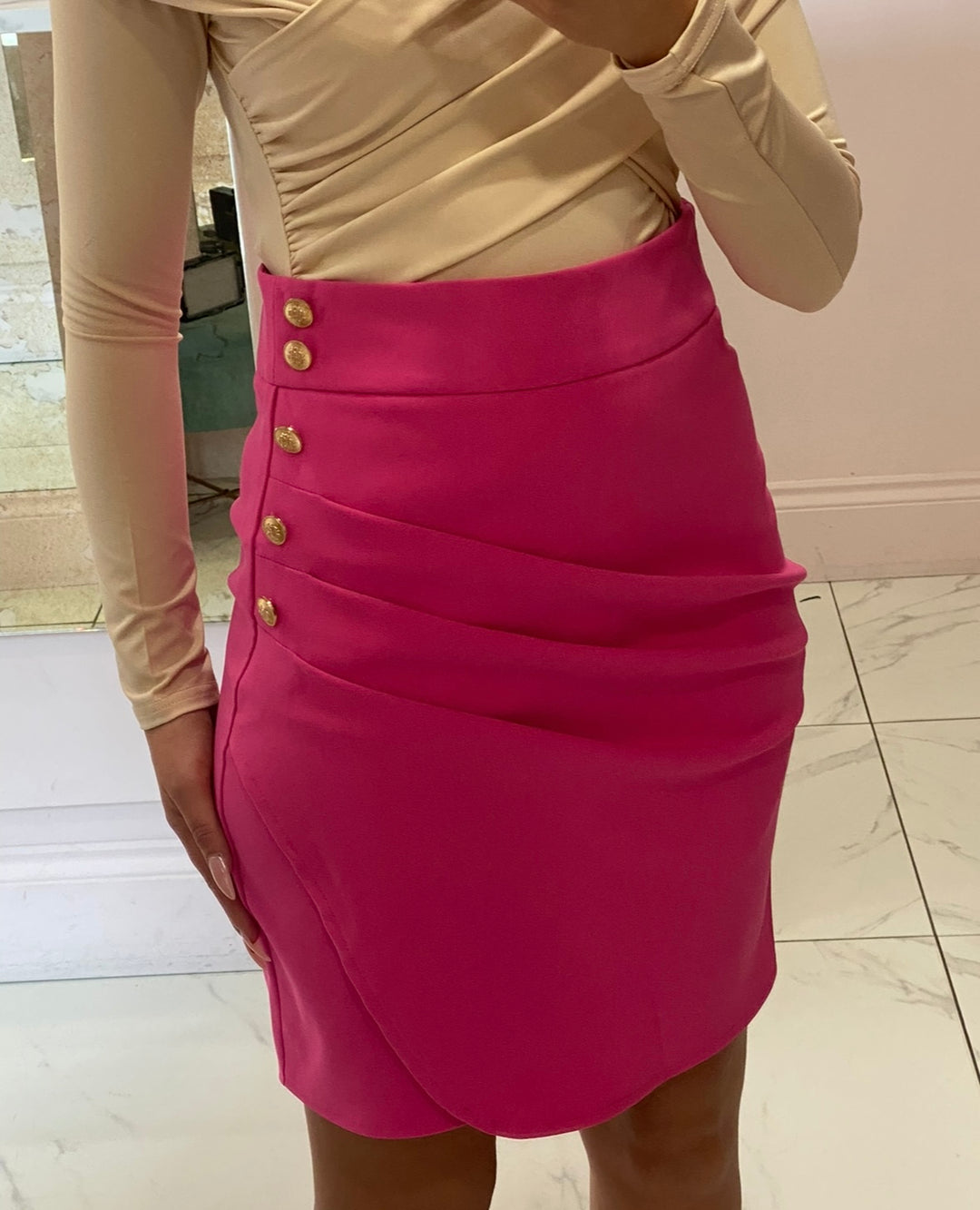 Violet Hot Pink Gold Button Skirt