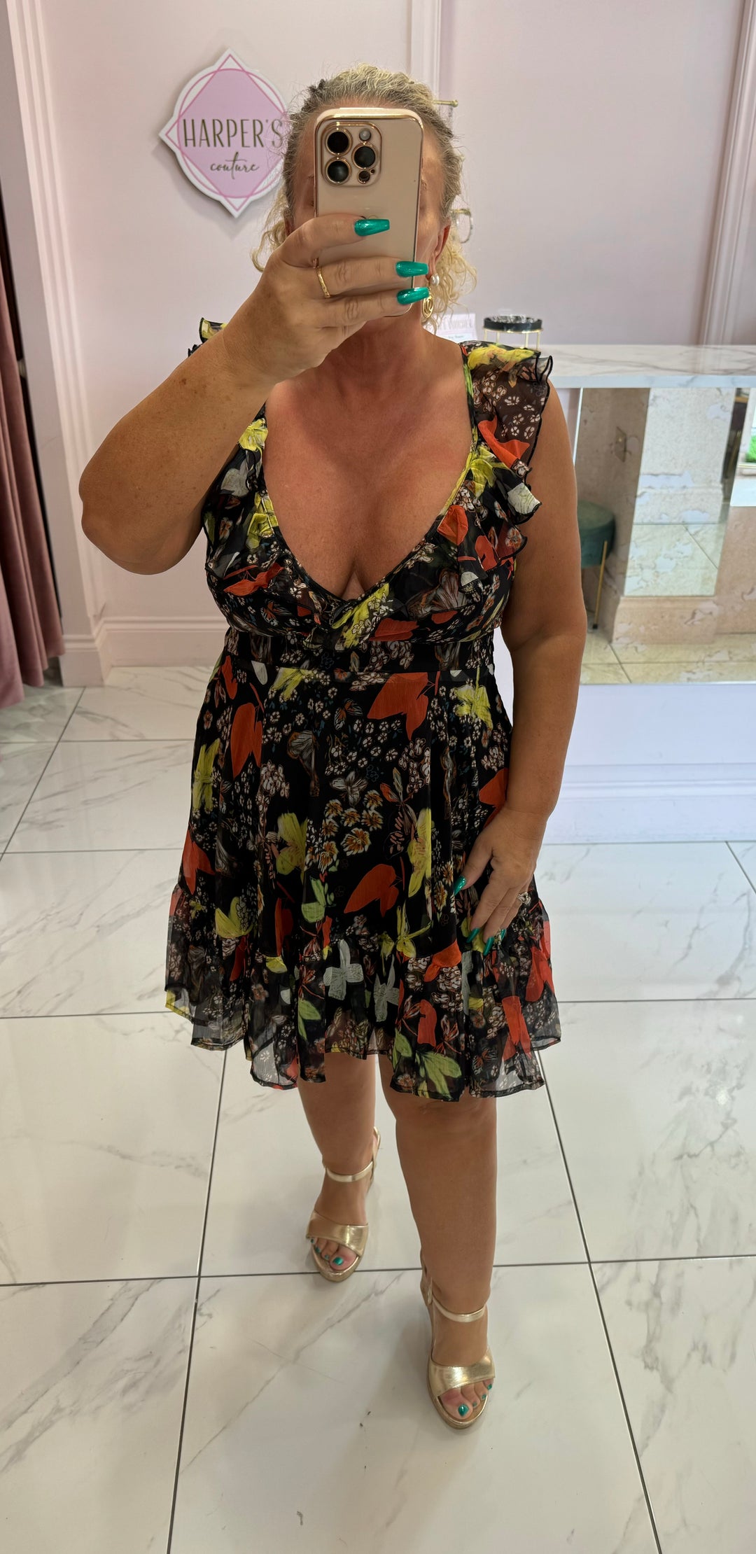 Brielle Black Flower Print Dress