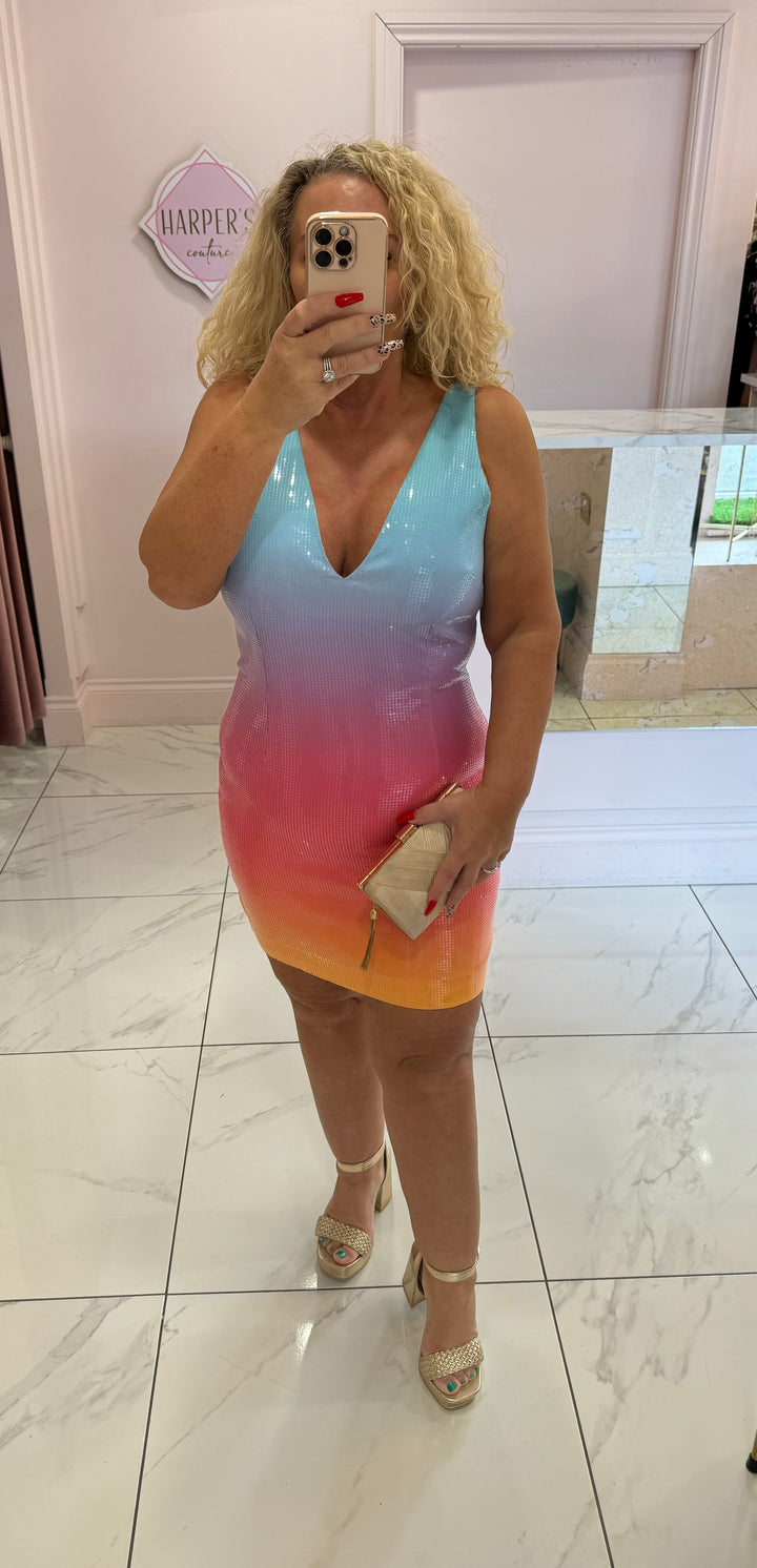 Lizzie Multi Coloured Ombré Sequin Dress