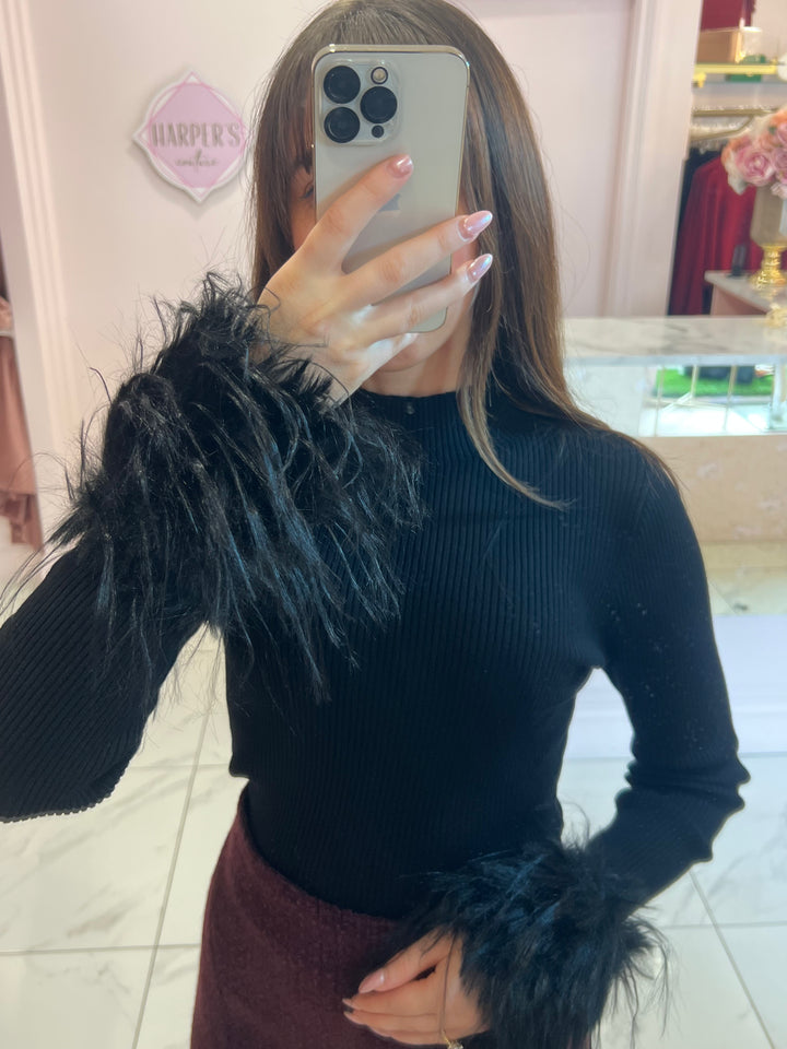Eliza Faux Fur Collar & Cuff detail Jumper