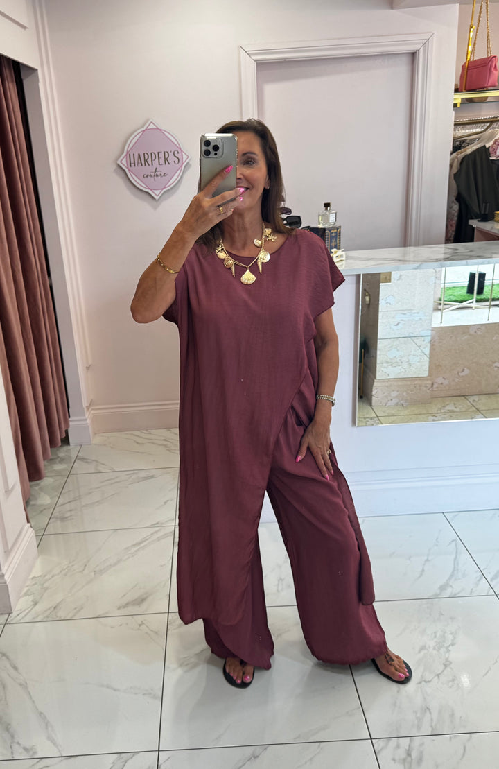 Laney Plum Longline Top & Trouser Co Ord Set