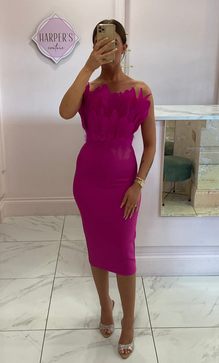 Sareza Pink Feather Premium Bandage Dress