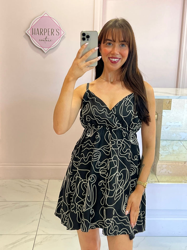 Demi Black Embroidered Mini Dress