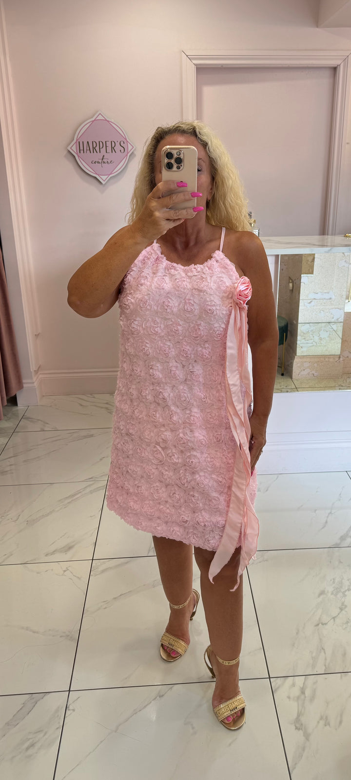 Courtney Pink 3D Flower Dress