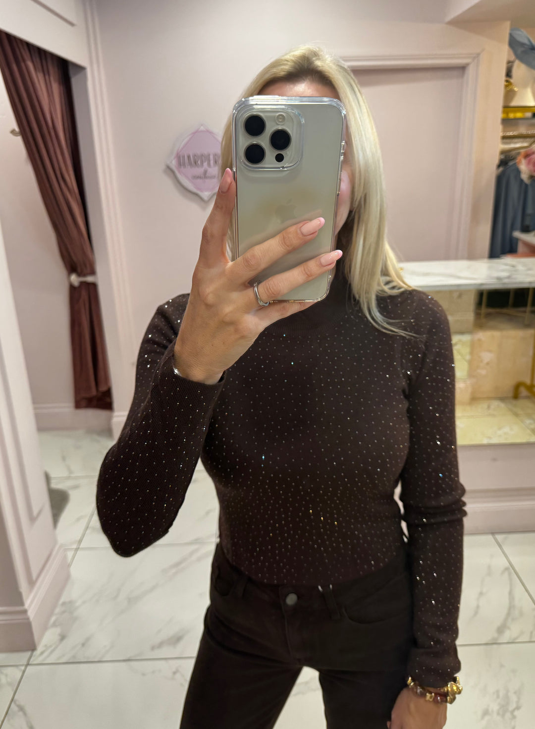 Bella Chocolate Fitted Embellished Jumper