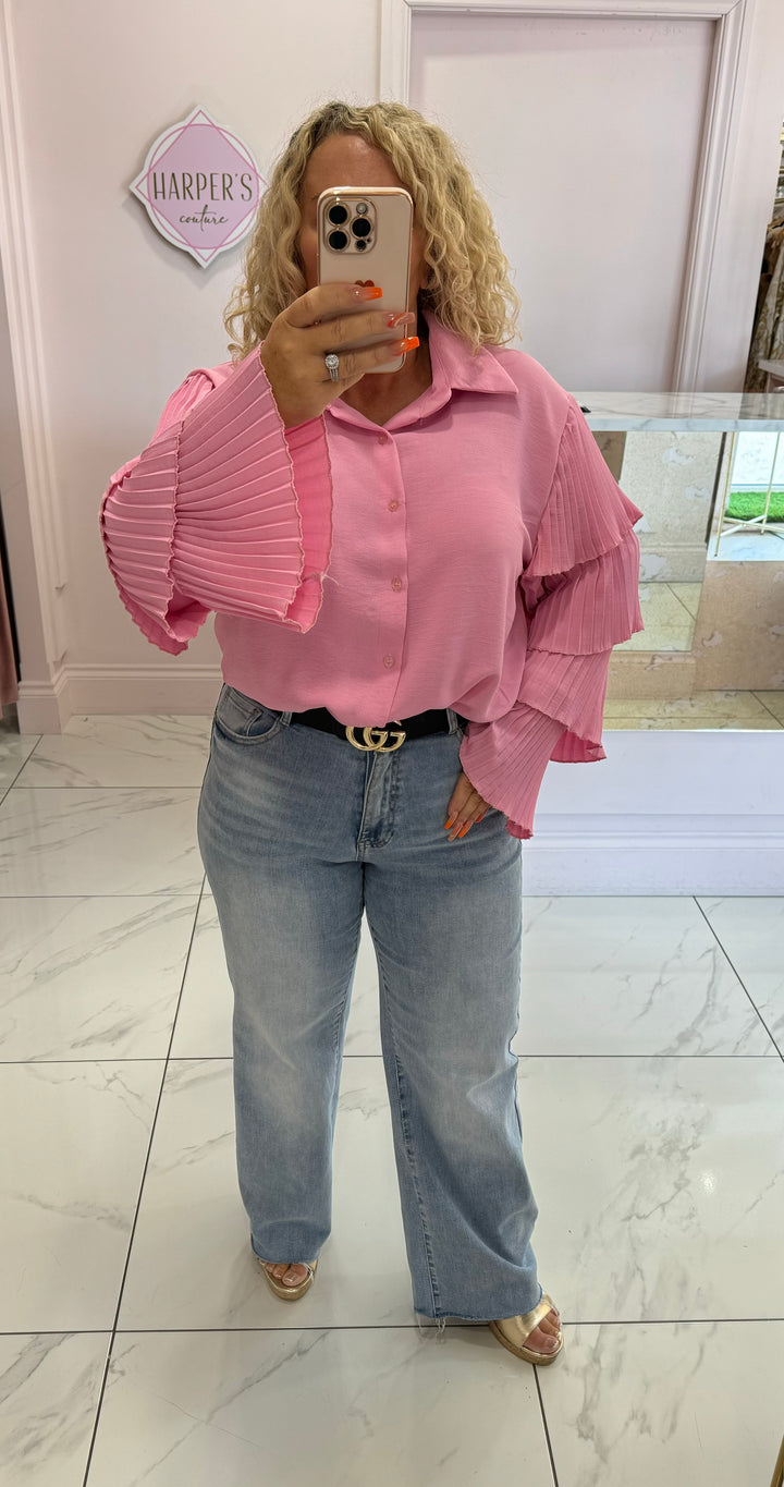 Rebecca Ruffle Sleeve Blouse Pink