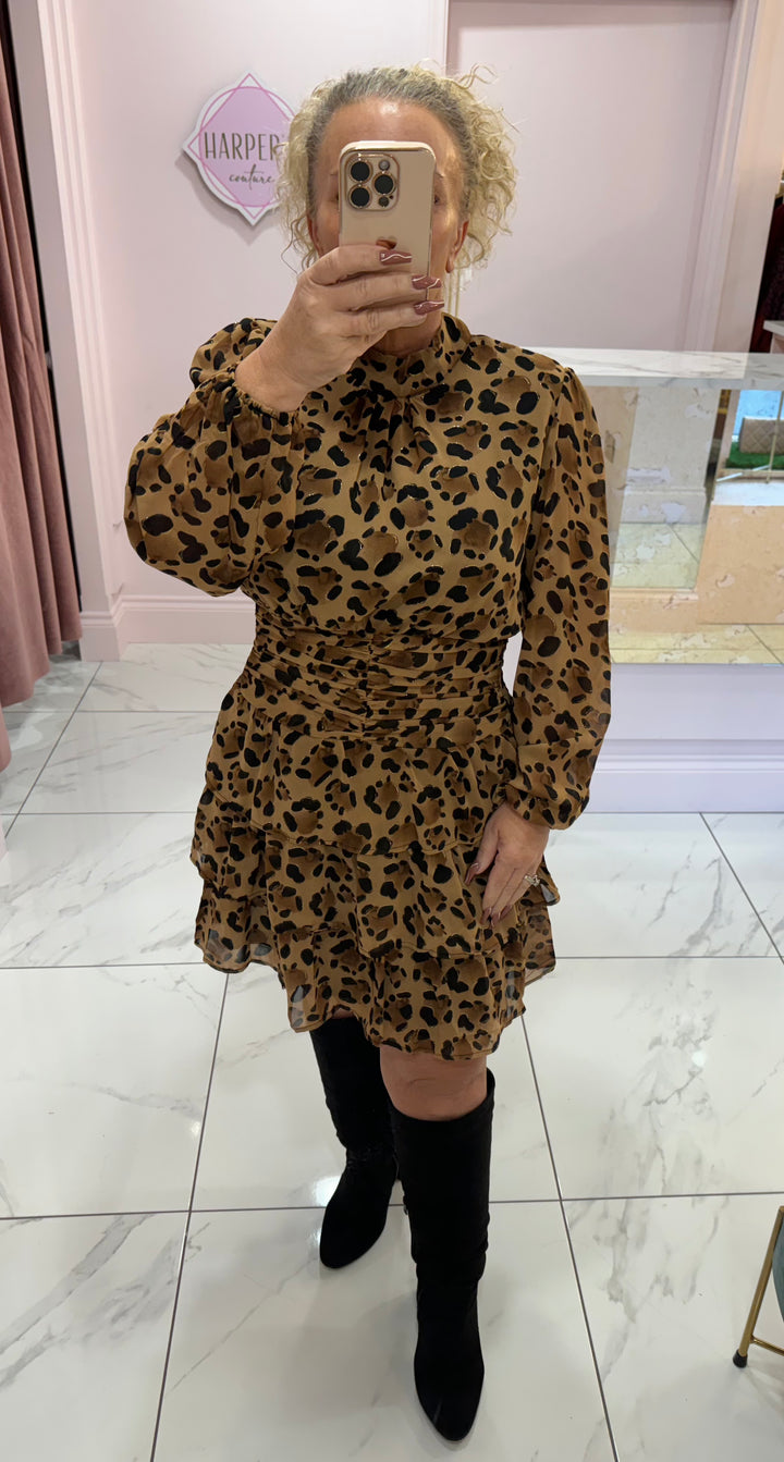 Terri Leopard Print Patterned Rara Dress