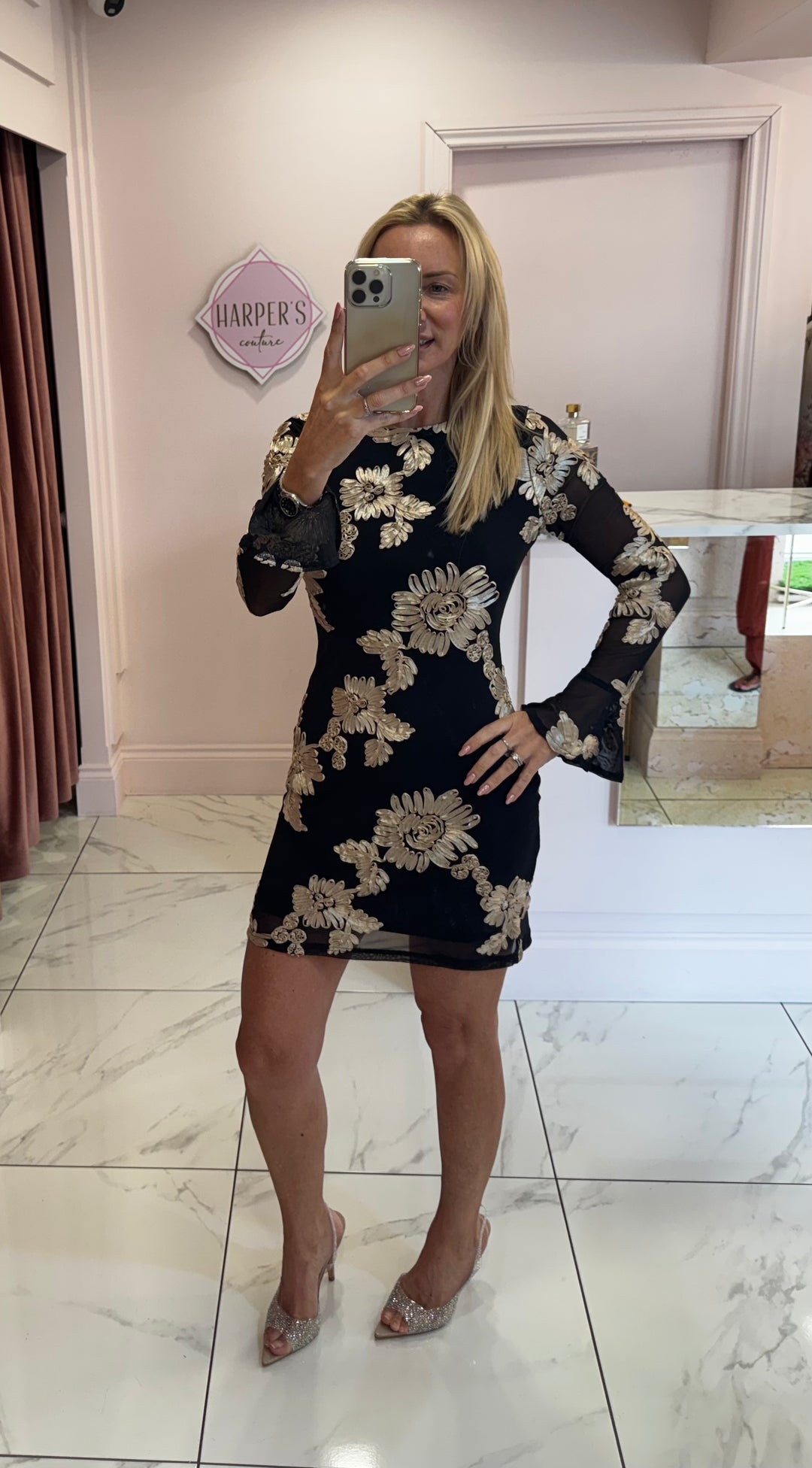 Valentina Black Mesh Ribbon Flower Dress