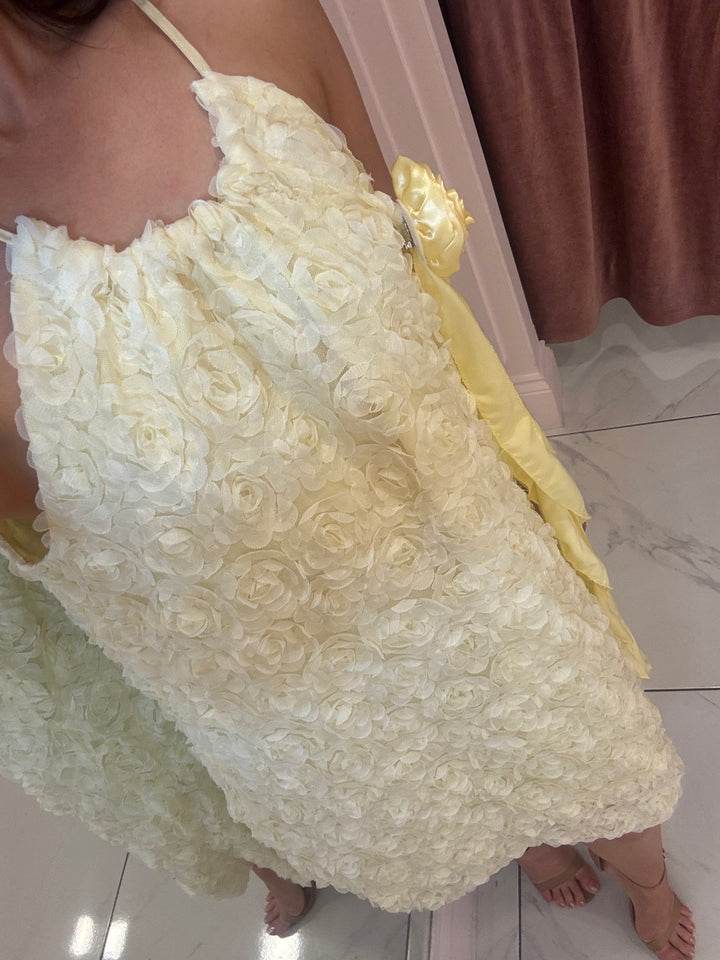 Courtney Yellow 3D Flower Dress