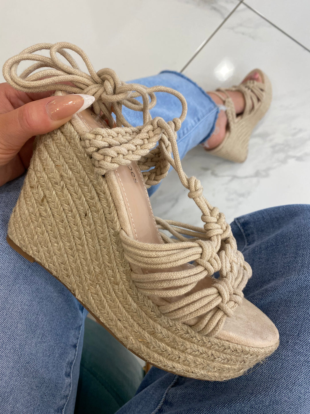 Kai Nude Tie Up Ankle Wedge Sandal