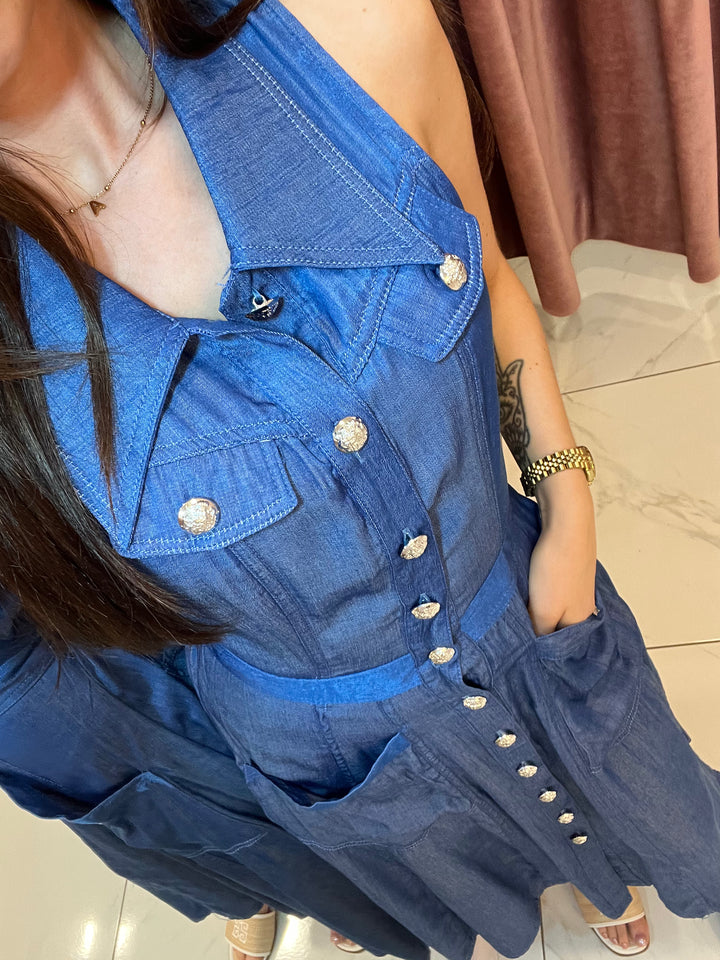 Lola Dark Soft Denim Look Belted Dress