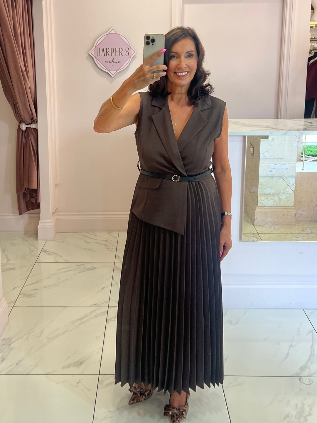 Nova Chocolate Pleated Waistcoat Dress
