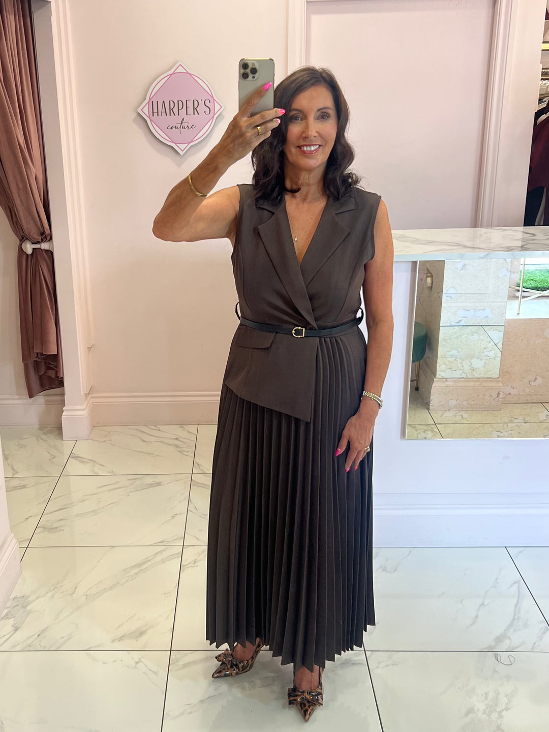 Nova Chocolate Pleated Waistcoat Dress