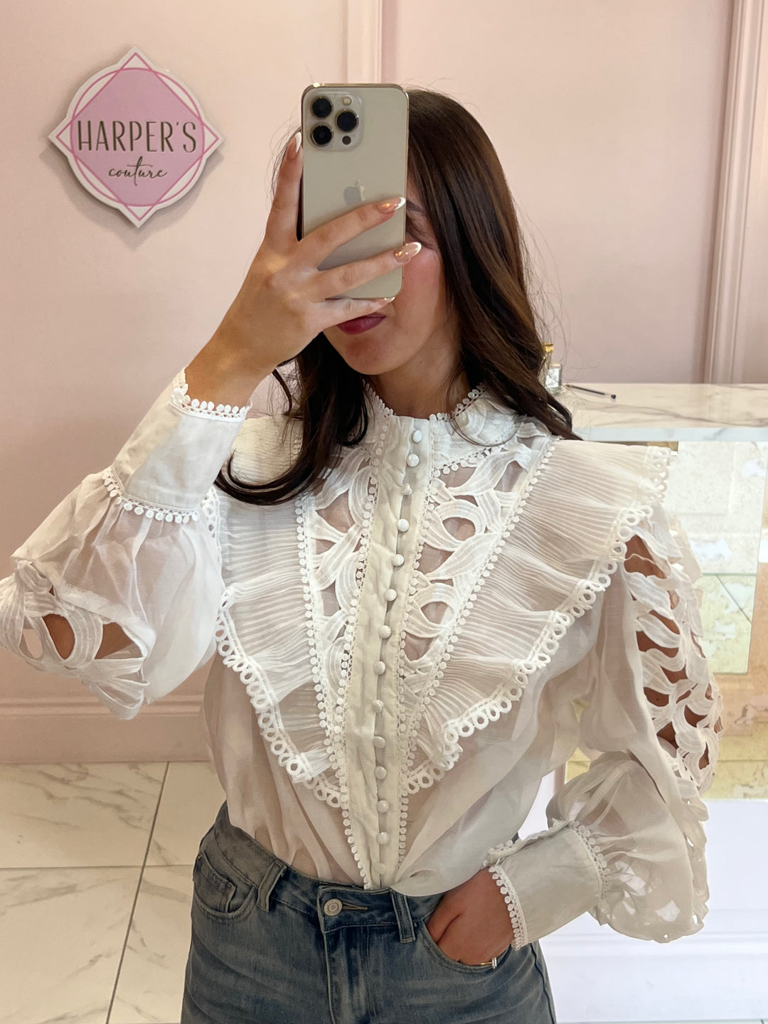 Lyla White Frill Cut Out Detail Blouse Shirt