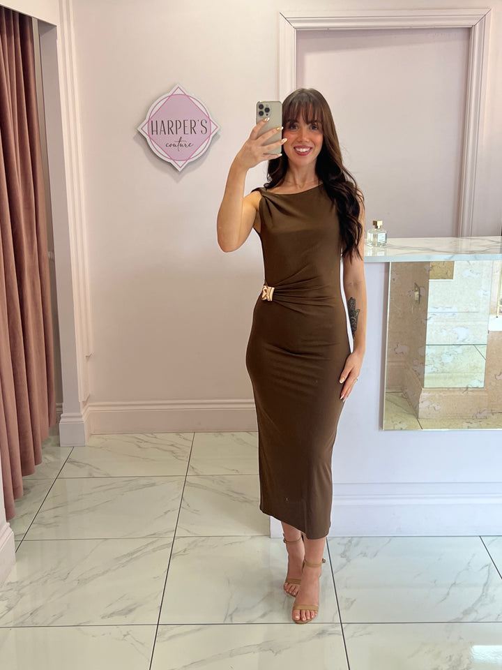 Annie Chocolate Buckle Detail Dress