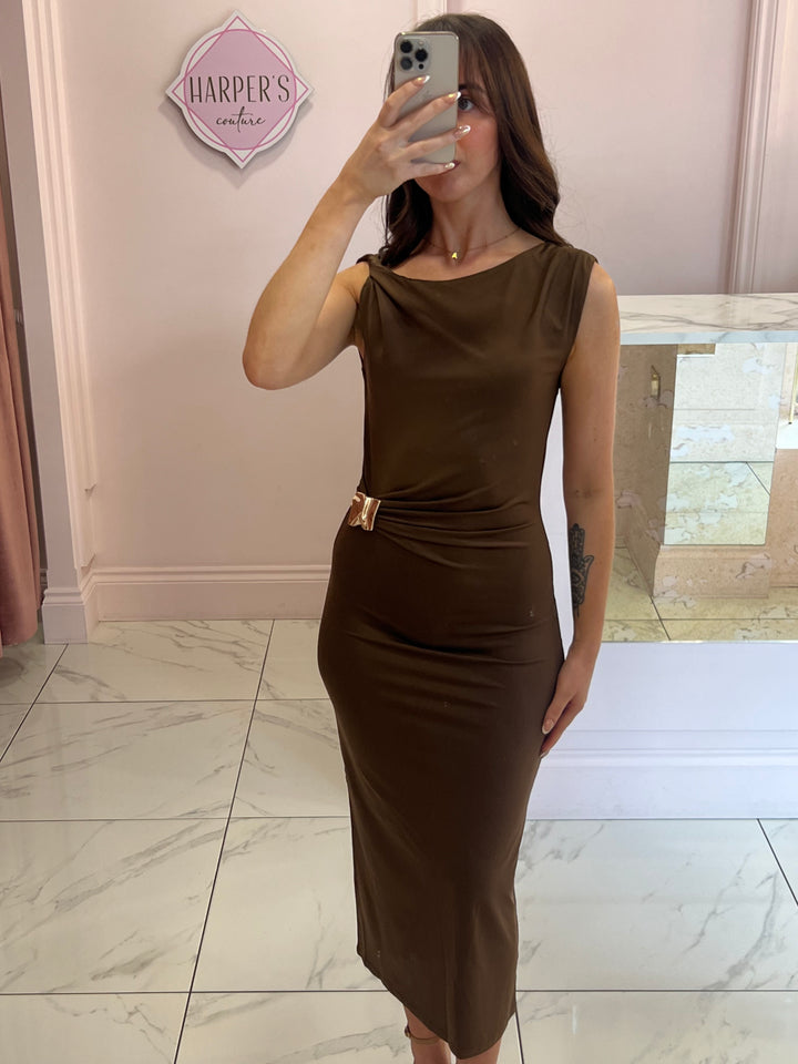 Annie Chocolate Buckle Detail Dress