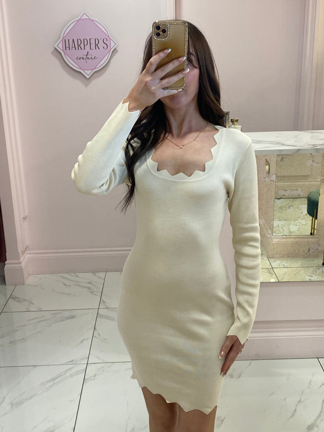 Bronte Cream Long Sleeve Knit Dress