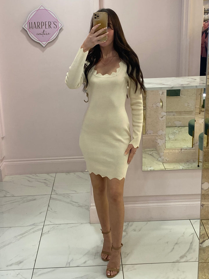 Bronte Cream Long Sleeve Knit Dress