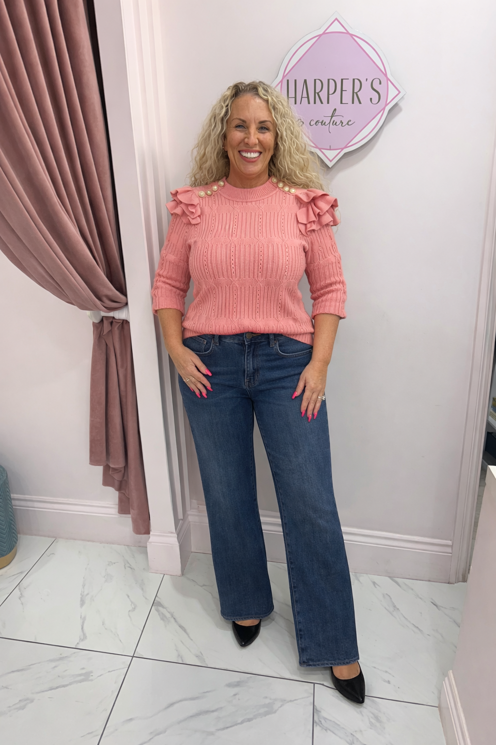 Betsy Button & Frill Soft Ribbed Knit Jumper