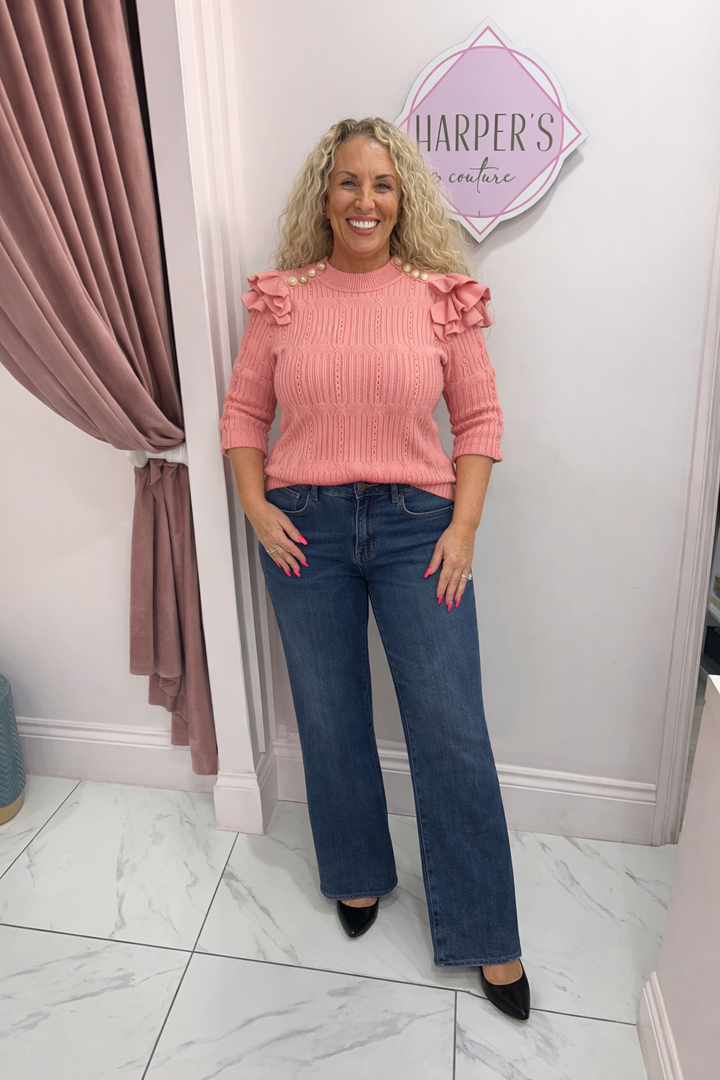 Betsy Button & Frill Soft Ribbed Knit Jumper