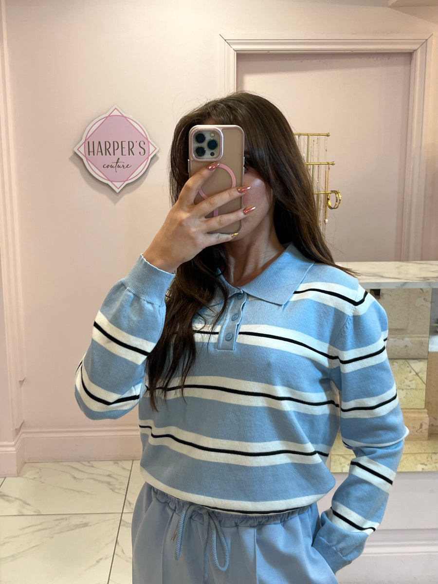 Posie Striped Polo Collar Jumper
