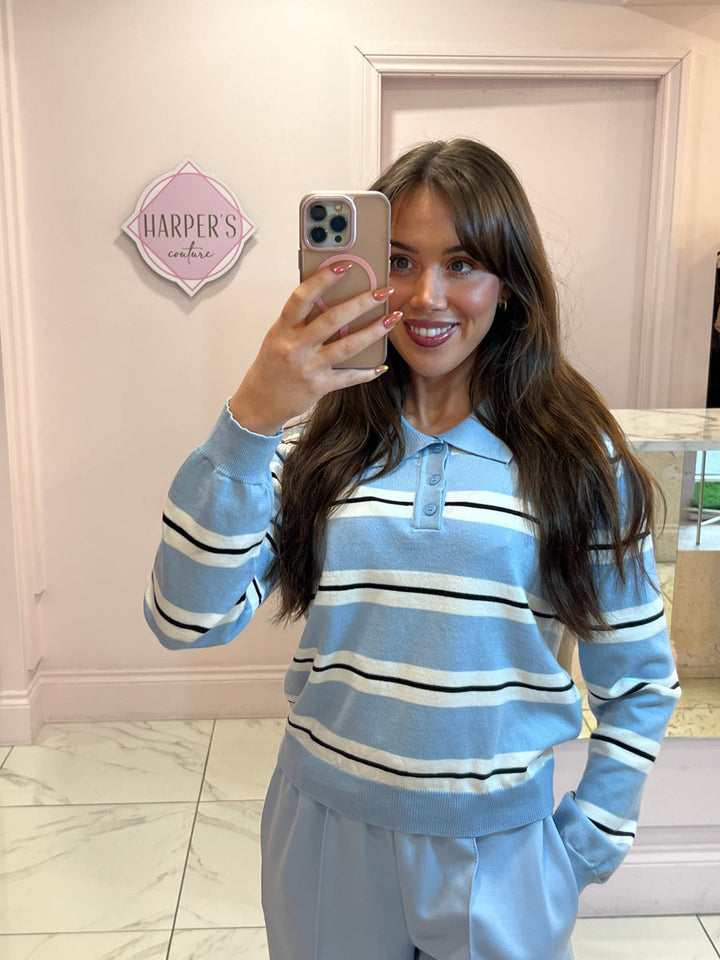 Posie Striped Polo Collar Jumper