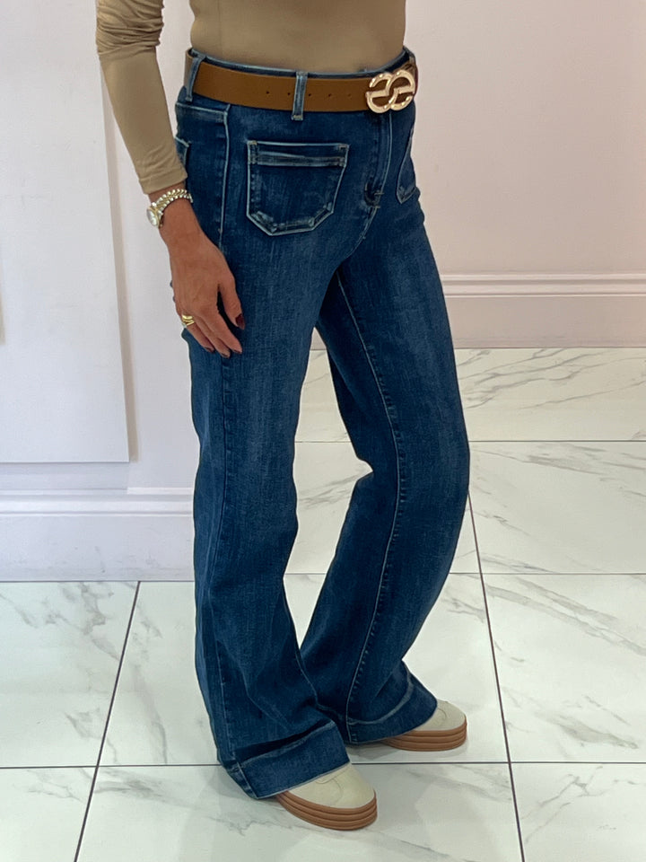 Leanne Indigo Front Pocket kick Flare Jeans