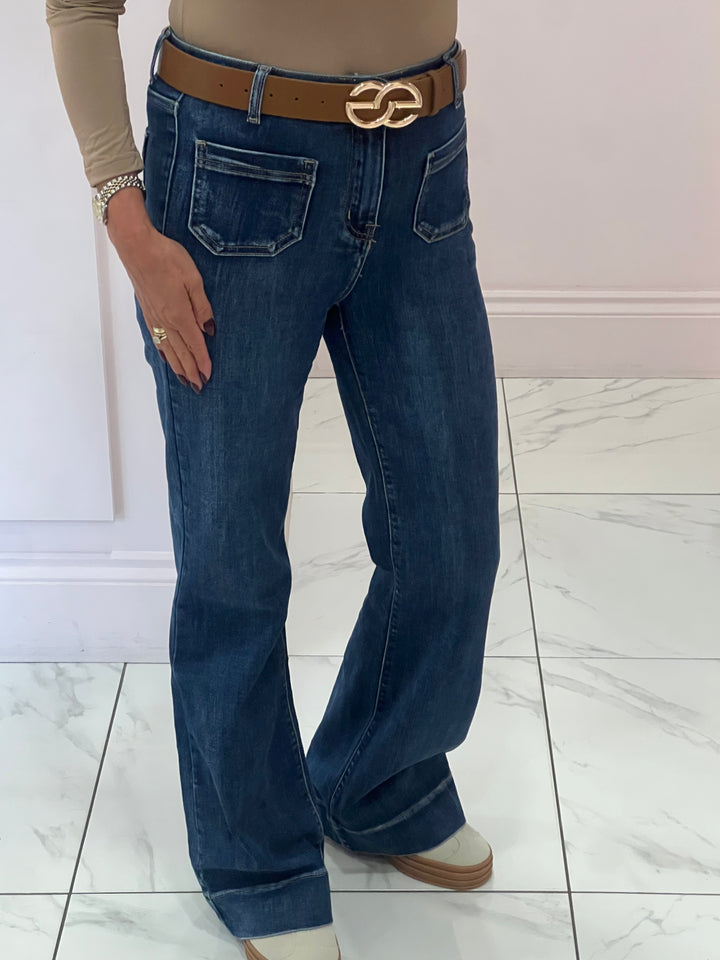 Leanne Indigo Front Pocket kick Flare Jeans