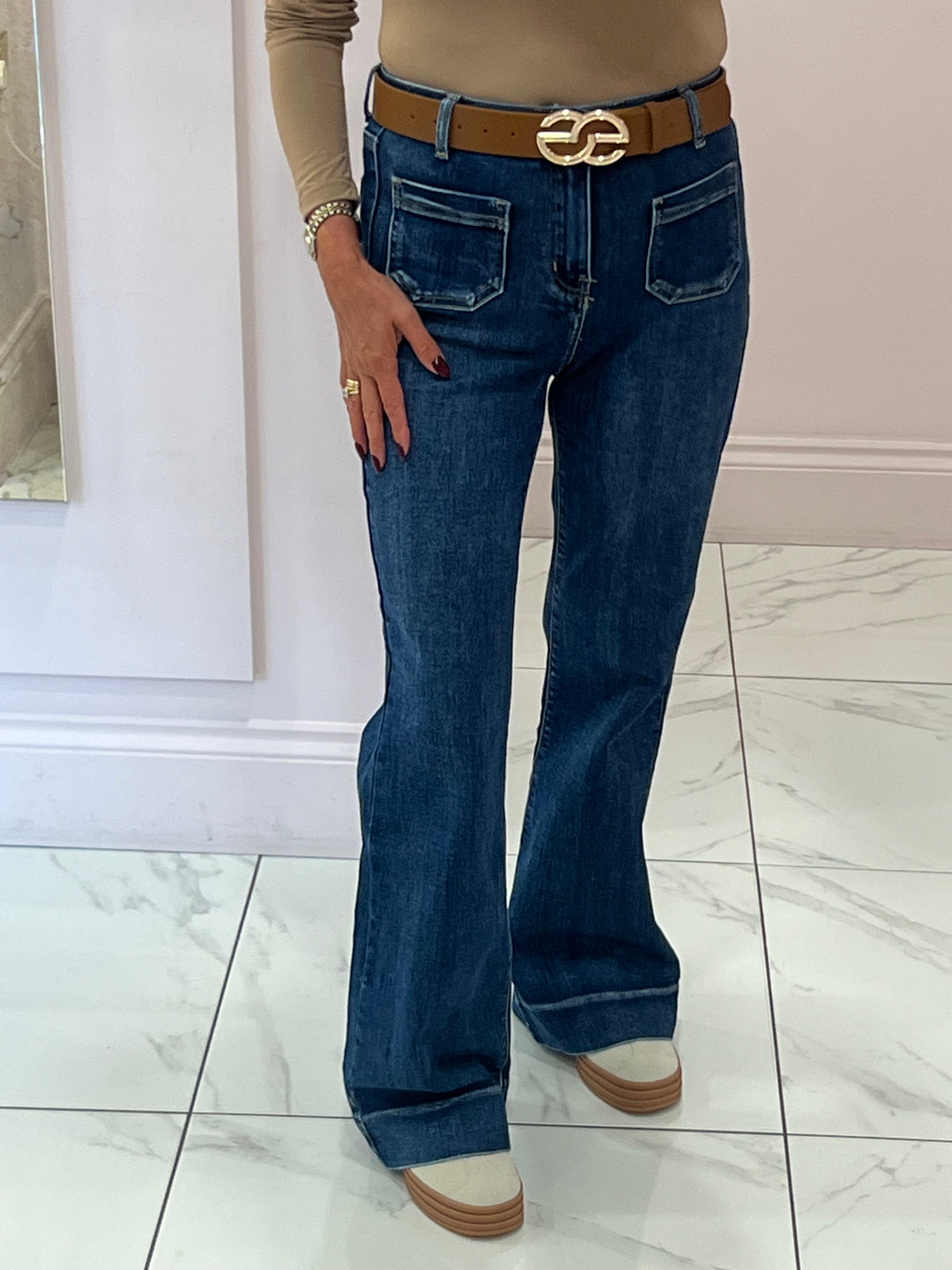 Leanne Indigo Front Pocket kick Flare Jeans