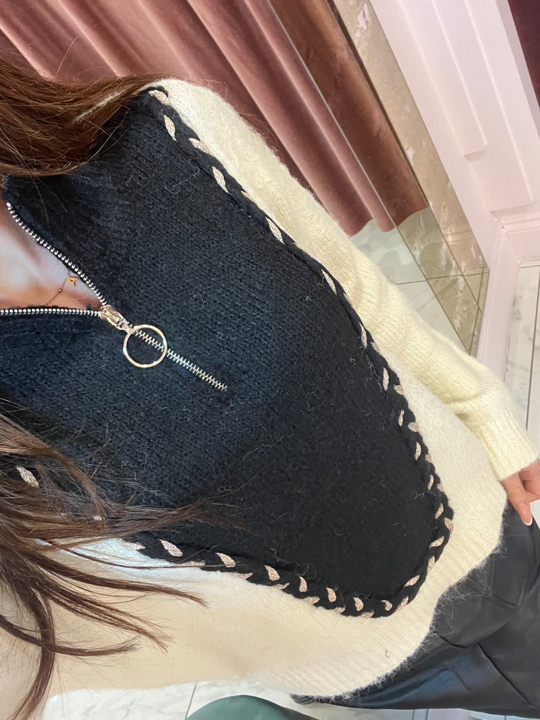 Drew Black & Cream Knit 1/4 zip Jumper