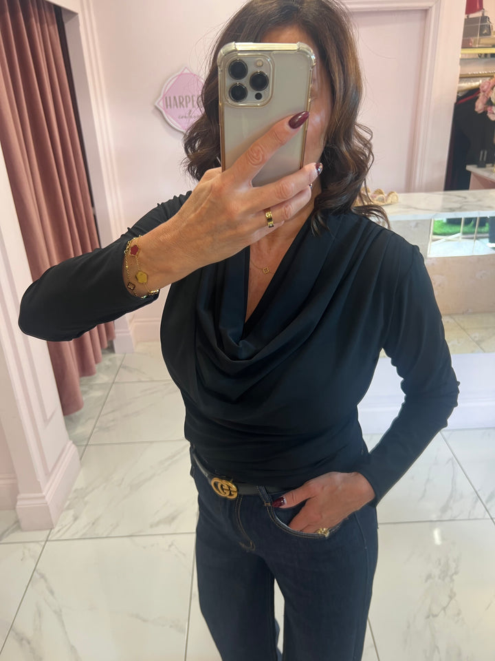 Sian Cowl Neck Chocolate Top