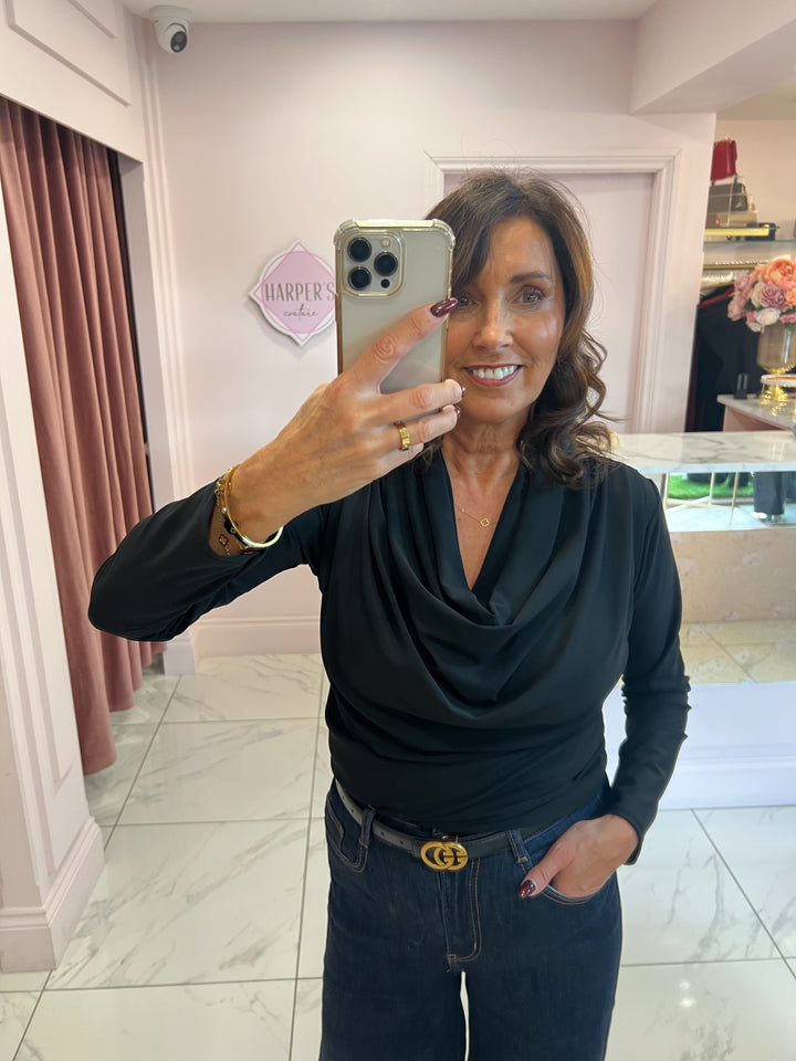 Sian Cowl Neck Chocolate Top