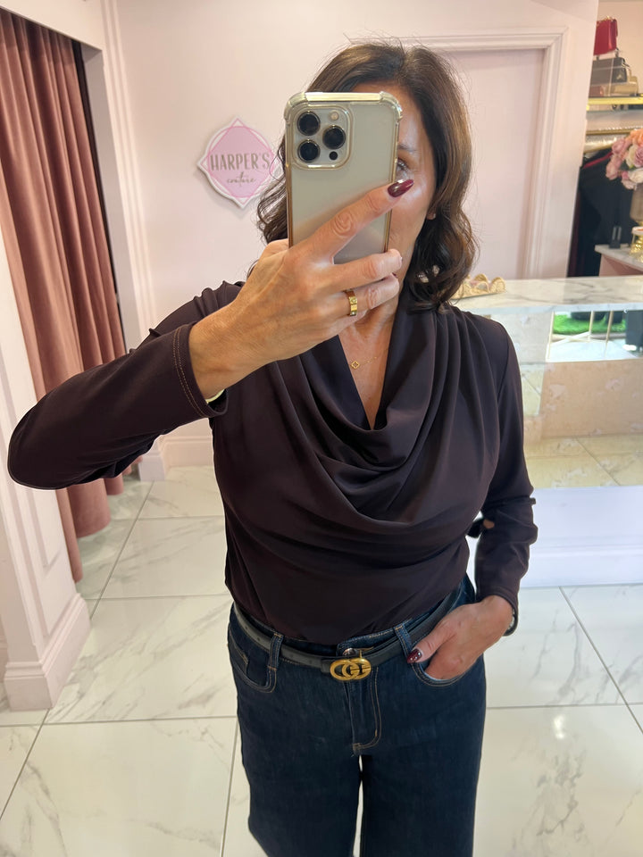 Sian Cowl Neck Chocolate Top