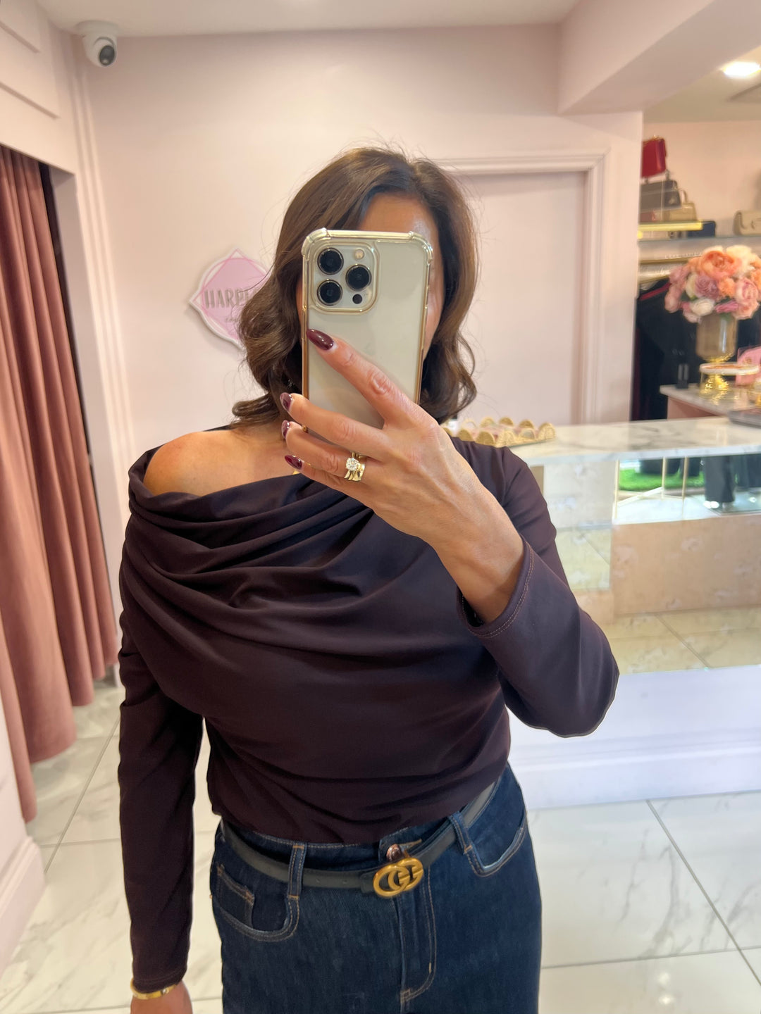 Sian Cowl Neck Chocolate Top