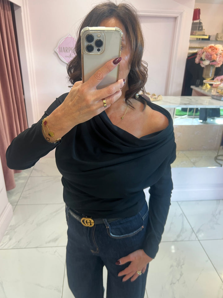 Sian Cowl Neck Chocolate Top