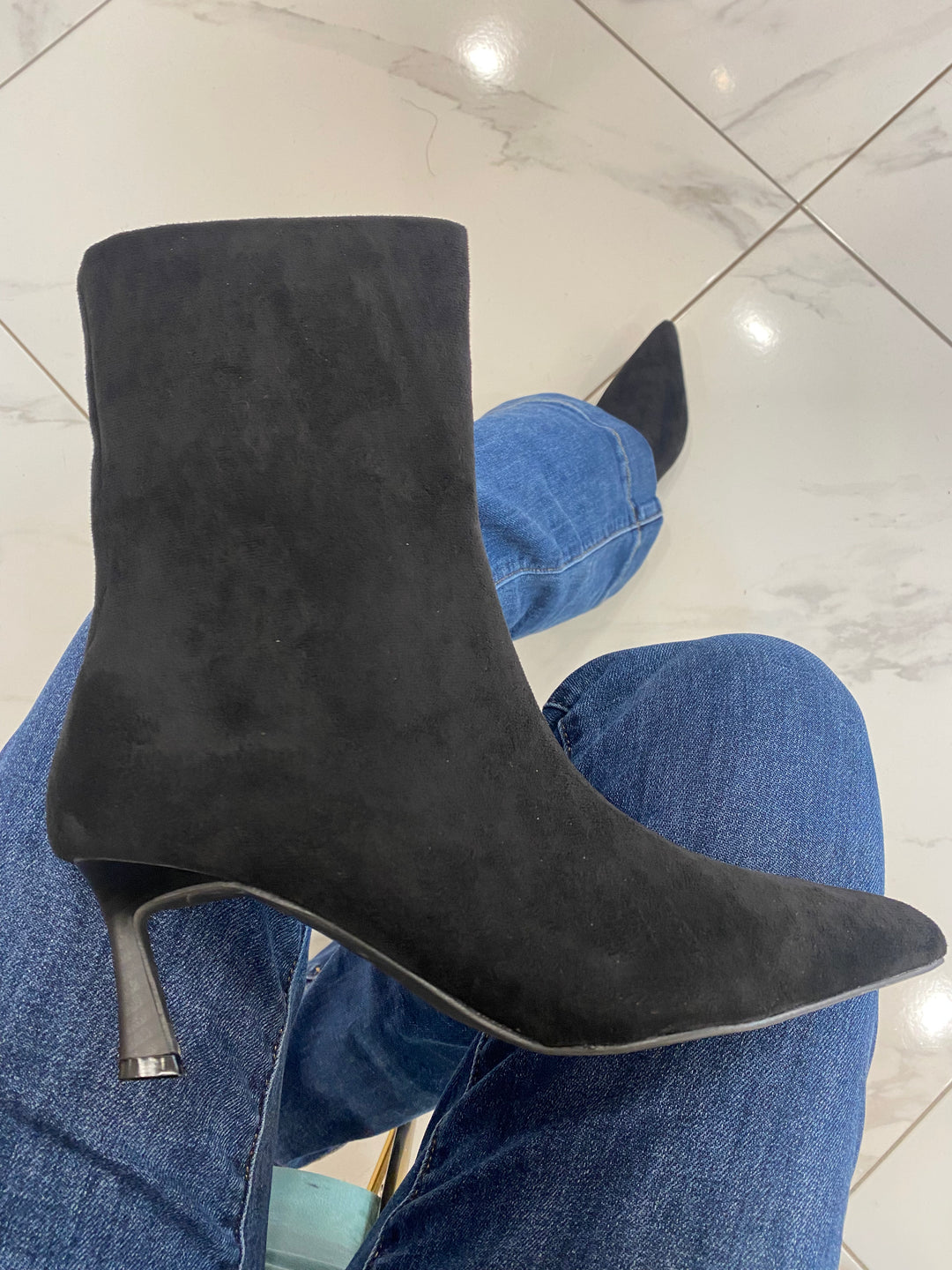 Tasha Black Kitten Heel Ankle Boots