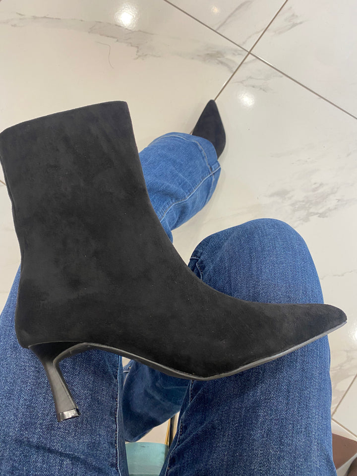 Tasha Black Kitten Heel Ankle Boots