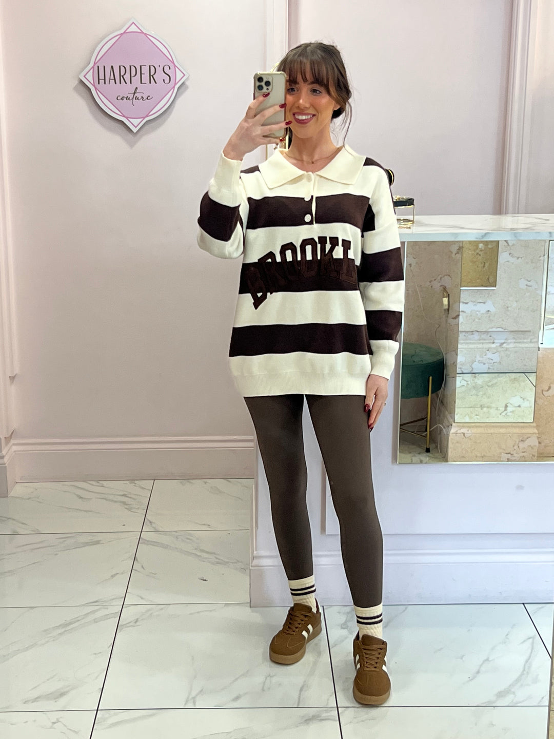 Brooklyn Stripe 1/4 Button Knit Sweater/Jumper