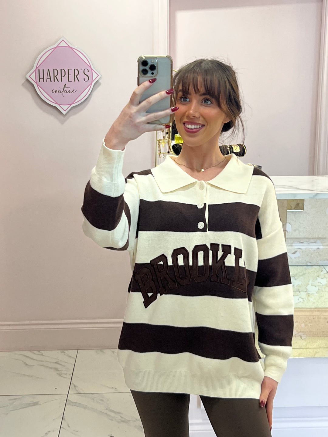 Brooklyn Stripe 1/4 Button Knit Sweater/Jumper