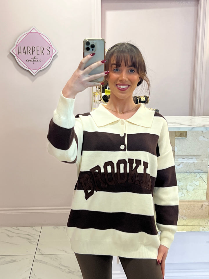 Brooklyn Stripe 1/4 Button Knit Sweater/Jumper