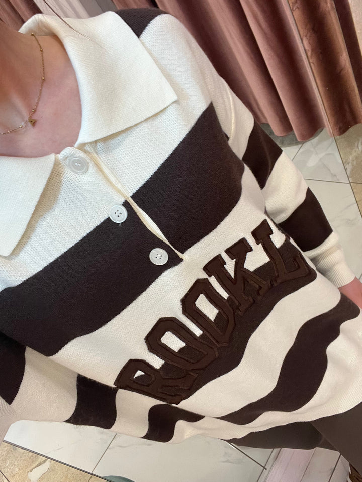 Brooklyn Stripe 1/4 Button Knit Sweater/Jumper