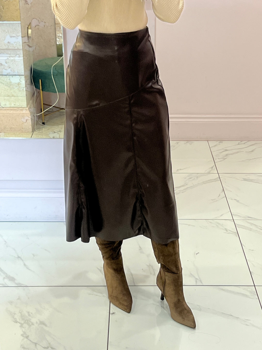 Lara Faux Leather Midi Skirt