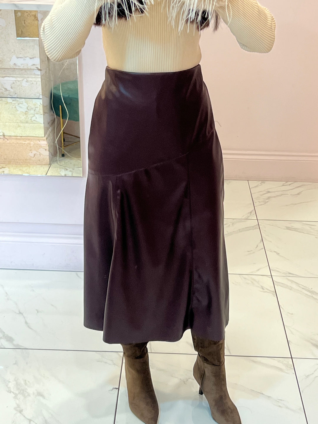 Lara Faux Leather Midi Skirt