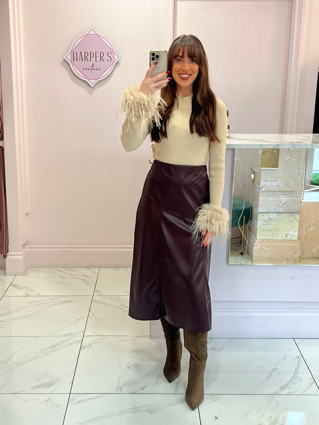 Lara Faux Leather Midi Skirt