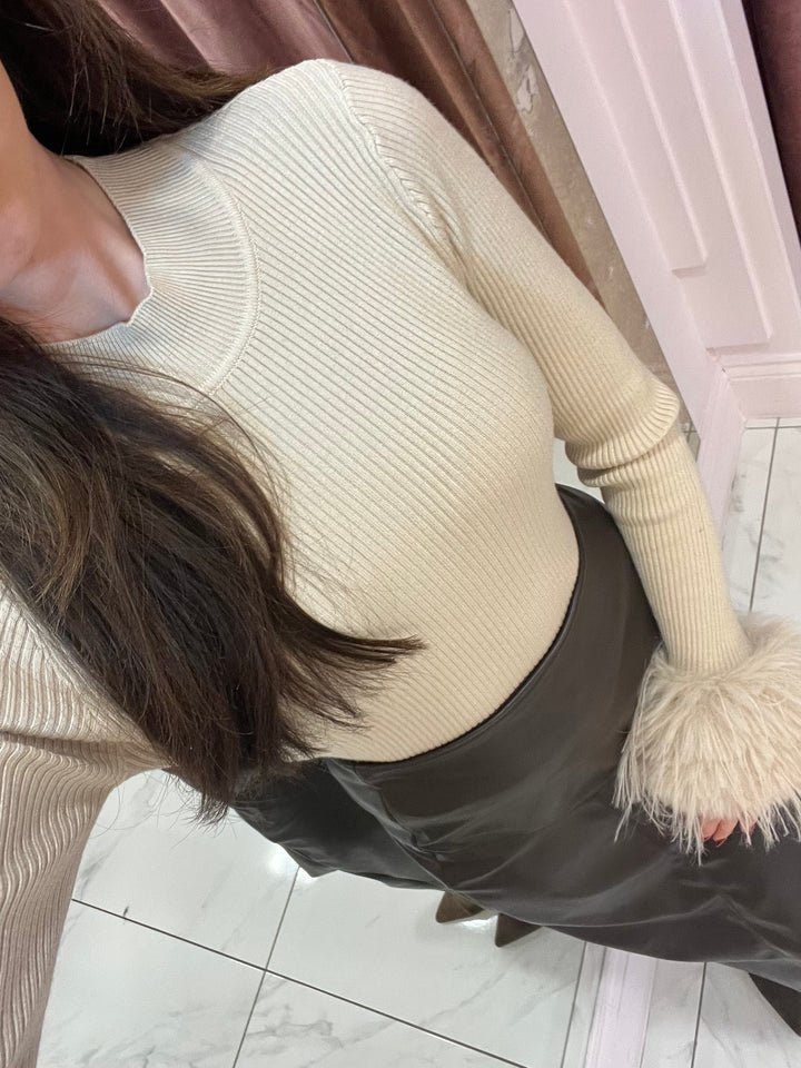 Eliza Faux Fur Collar & Cuff detail Jumper