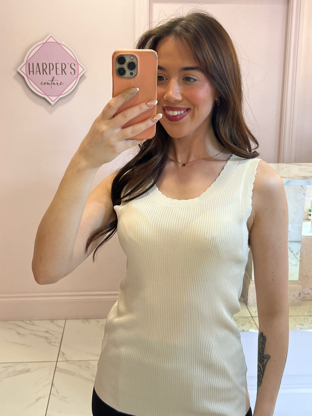 Terri Cream Scallop Edge Fine Knit Top